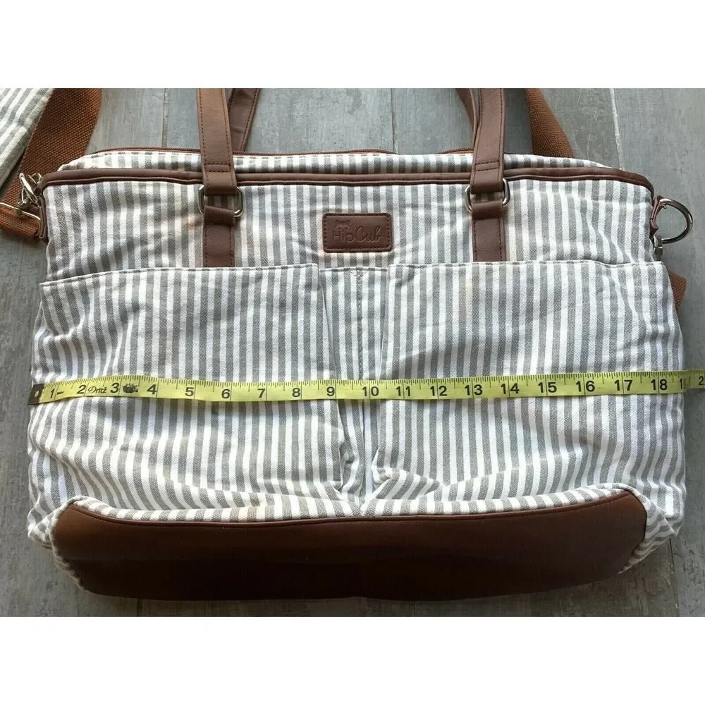HIP CUB Gray & White Striped Messenger Style Diaper Bag + Matching Changing Pad